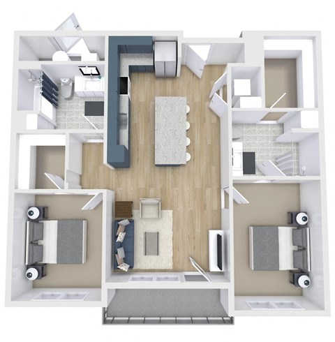 Floor plan for 2 beds, 2 baths, 1034 sqft